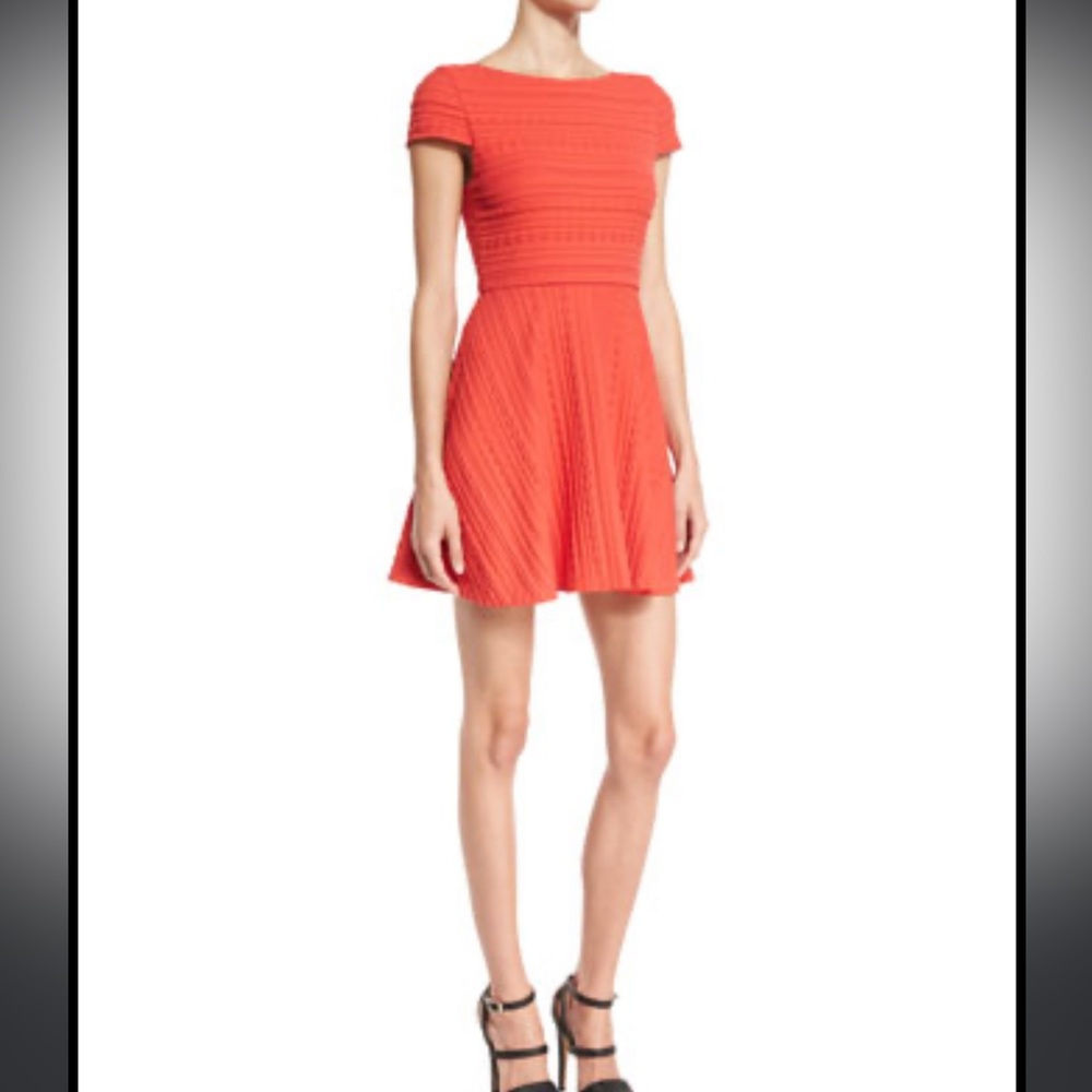 Alice + Olivia Coral-Orange Ribbed Mini Dress